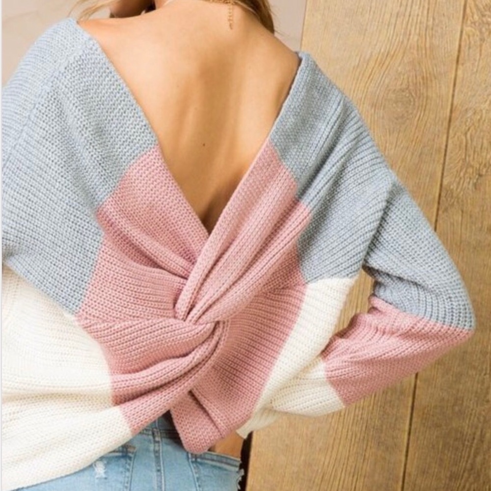 Color Block Twist Back Sweater - Picture 2 of 8